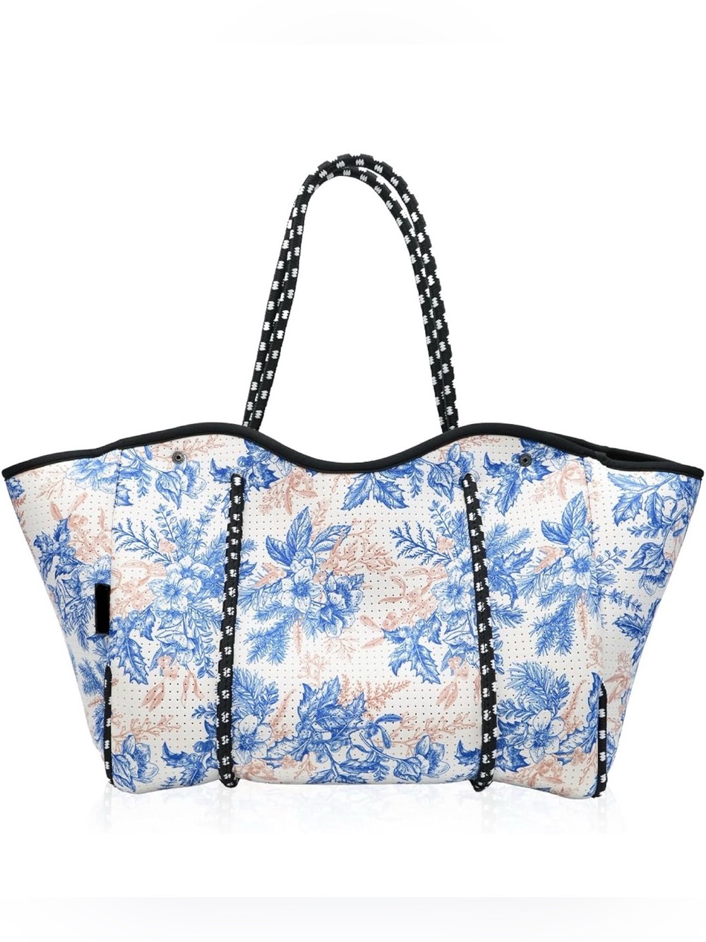 NWOT Floral Blue & Cream Floral Neoprene Tote Bag
